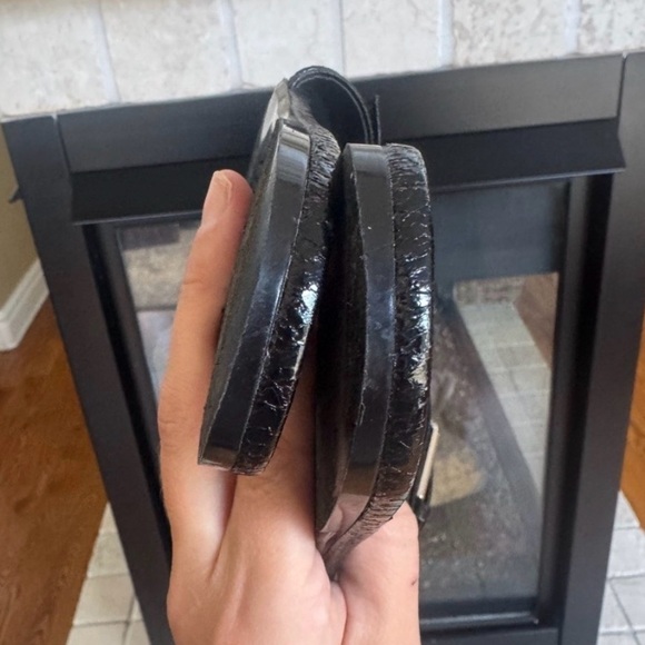 Zara Black Chunk Grommet Hardware Slip On Slides Size 6.5 - Picture 3 of 5